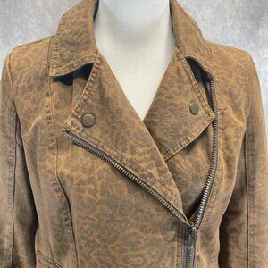 Kut from the Kloth Brown Leopard Jaguar Print Vegan Suede Moto Jacket Women Med